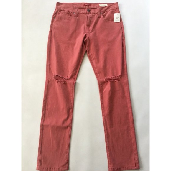 Guess Men's Halsted Slim Tapered Destroy Jeans Coral Soft Stretch Denim Size 31 - Picture 2 of 12